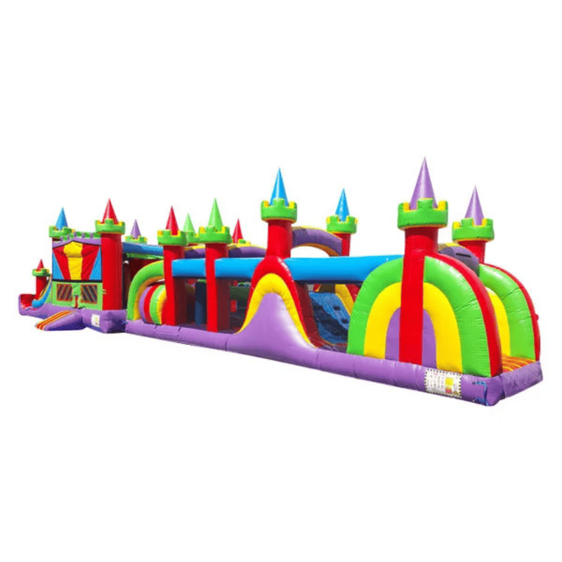 65ft Extreme Rush Obstacle Course – High-Energy Inflatable for Rentals Front Left View