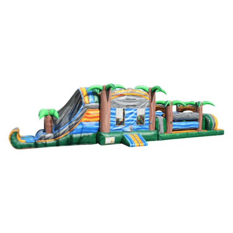 49ft Tropical Splash Obstacle Combo – Island Adventure Bounce & Slide Course Front View
