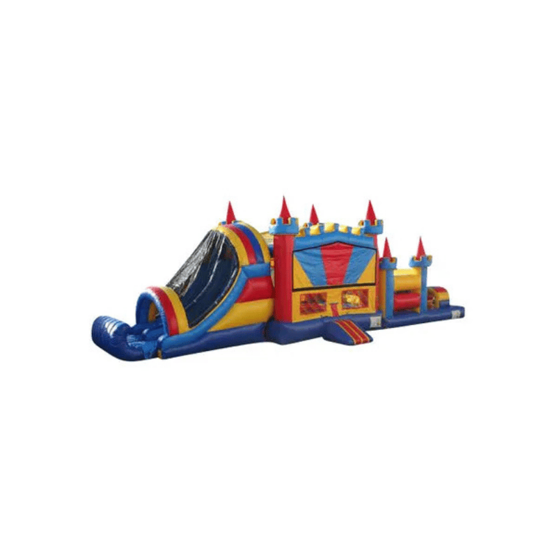 45ft Castle Kingdom Obstacle Course – Medieval Adventure Inflatable Challenge Front Far View