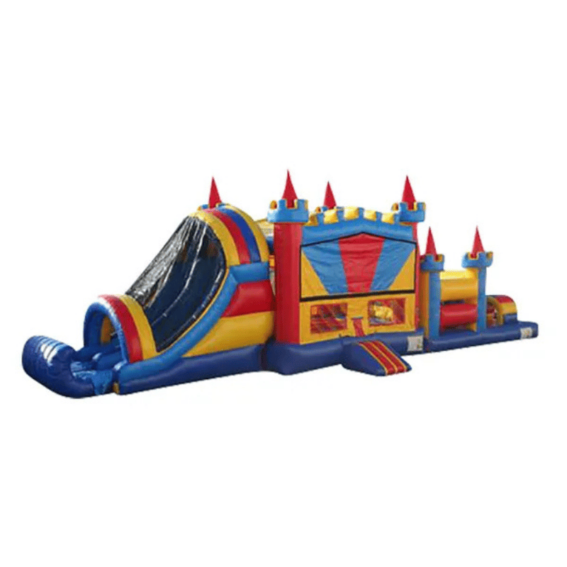 45ft Castle Kingdom Obstacle Course – Medieval Adventure Inflatable Challenge Front View