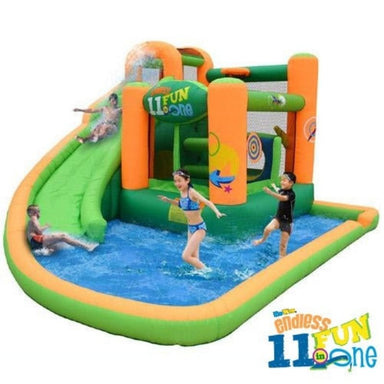 KidWise Endless Fun 11-in-1 Inflatable Residential Bounce House and Water Slide Wet/Dry Entire View with Kids Playing