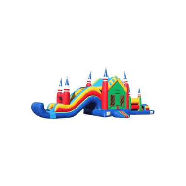 46ft Castle Obstacle Course – Medieval-Themed Inflatable for Rentals Front Right Far View