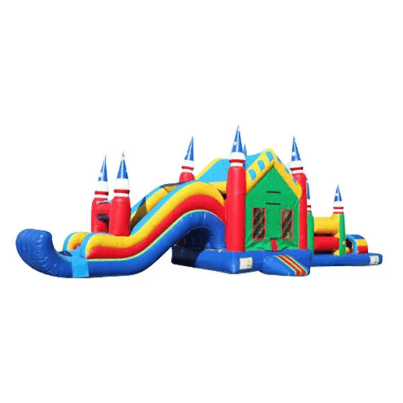 46ft Castle Obstacle Course – Medieval-Themed Inflatable for Rentals Front Right View