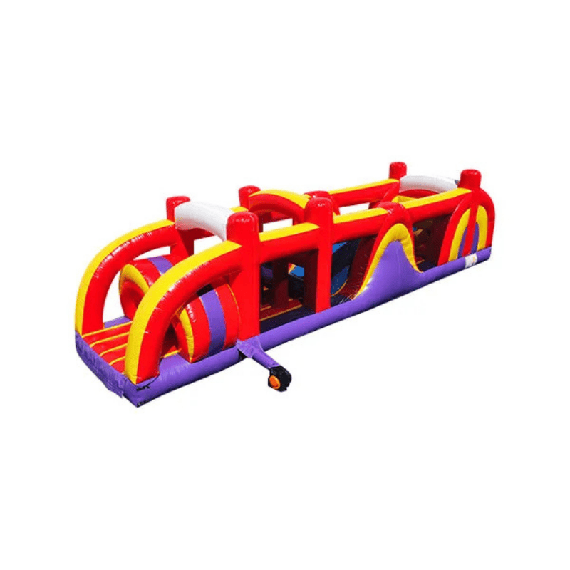 38ft Sunny Obstacle Course – Bright Yellow Inflatable with Slide and Hurdles Left View