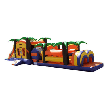 53ft Tropical Obstacle Course – Compact Island Bounce and Slide Combo Front Left View