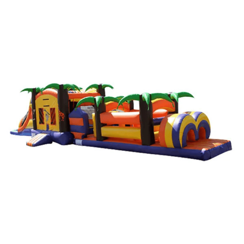 53ft Tropical Obstacle Course – Compact Island Bounce and Slide Combo Front Left View