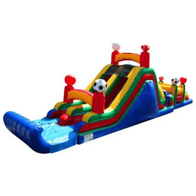 60ft Sports Obstacle Course – Athletic-Themed Inflatable for All-Star Events Front Left View