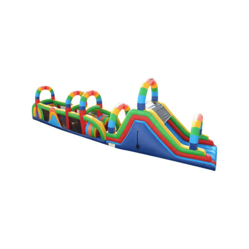 68ft Rainbow Obstacle Course – Colorful Inflatable for School and Community Events Rear View