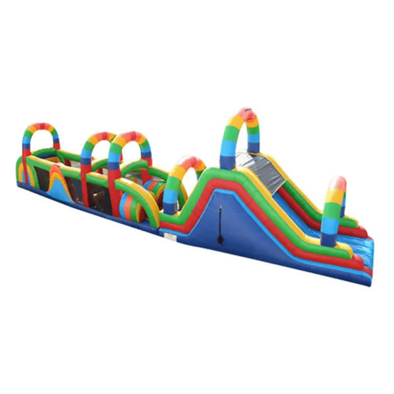 68ft Rainbow Obstacle Course – Colorful Inflatable for School and Community Events Rear Close View