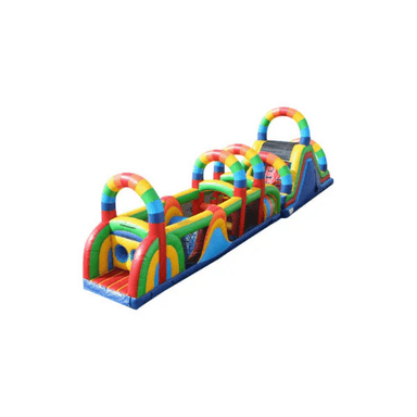 68ft Rainbow Obstacle Course – Colorful Inflatable for School and Community Events Front Left View