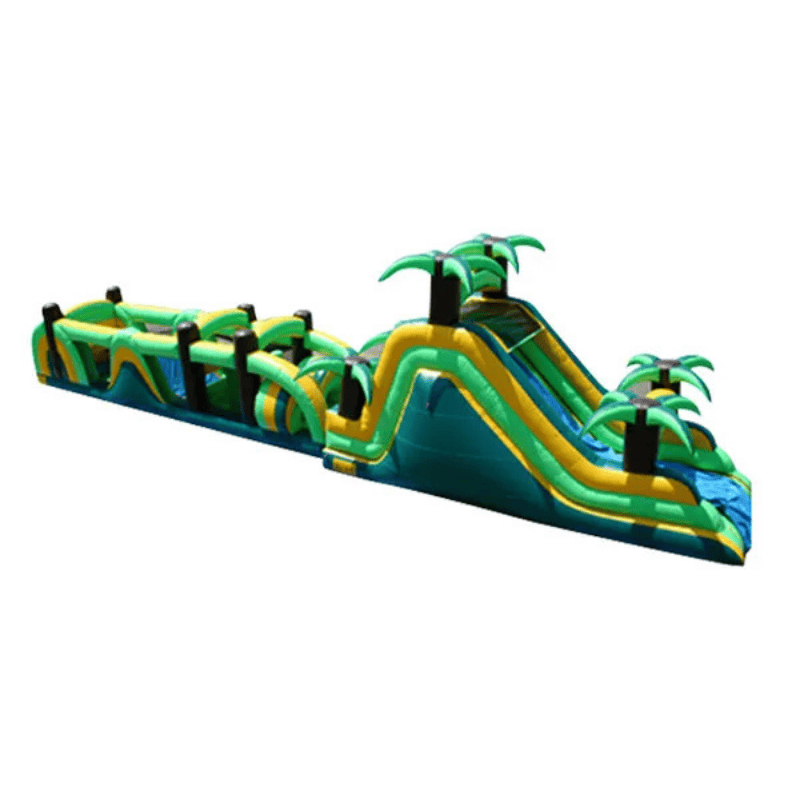 68ft Tropical Obstacle – Island-Themed Inflatable for Outdoor Fun Rear Right View