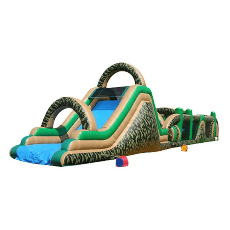 68ft Camo Obstacle Course – Army-Style Inflatable Challenge Course Front Left View