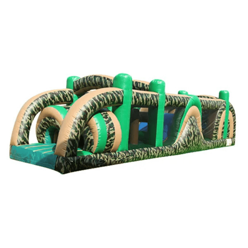 68ft Camo Obstacle Course – Army-Style Inflatable Challenge Course Front Left Close View