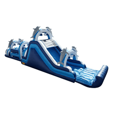 59ft Dolphin Obstacle Course – Ocean-Themed Inflatable with Marine Graphics Front Right Alternate View