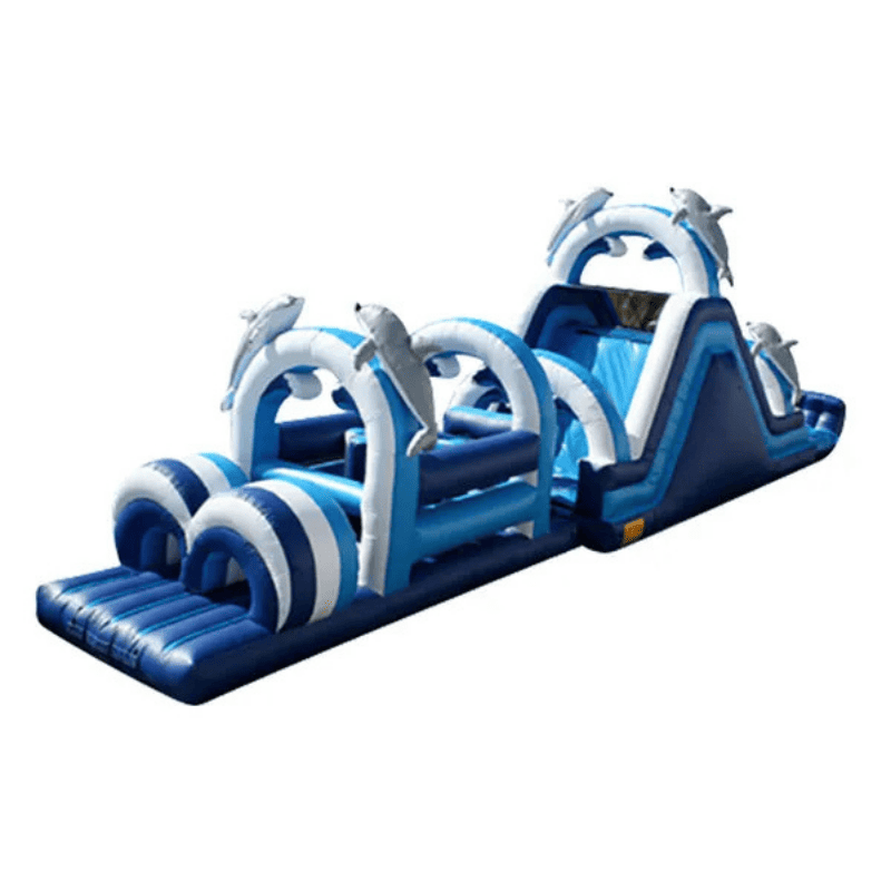 59ft Dolphin Obstacle Course – Ocean-Themed Inflatable with Marine Graphics Rear Right Alternate View
