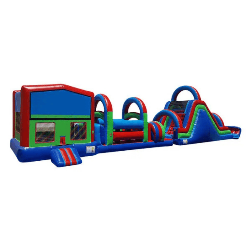 65ft 3pc Module Obstacle Course – Versatile Three-Part Inflatable Challenge Front Right View