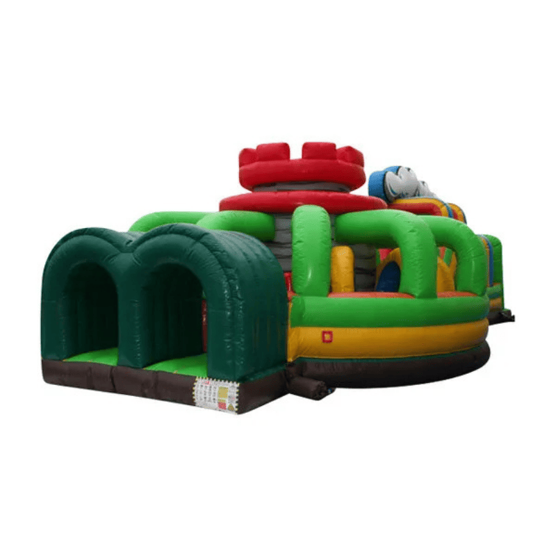 65ft Obstacle Course – Full-Size Inflatable Race and Slide Experience Front Left View