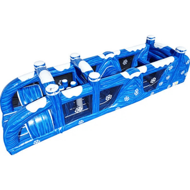 38ft Winter Wonder Obstacle – Snow-Themed Inflatable Obstacle Course Side Top View
