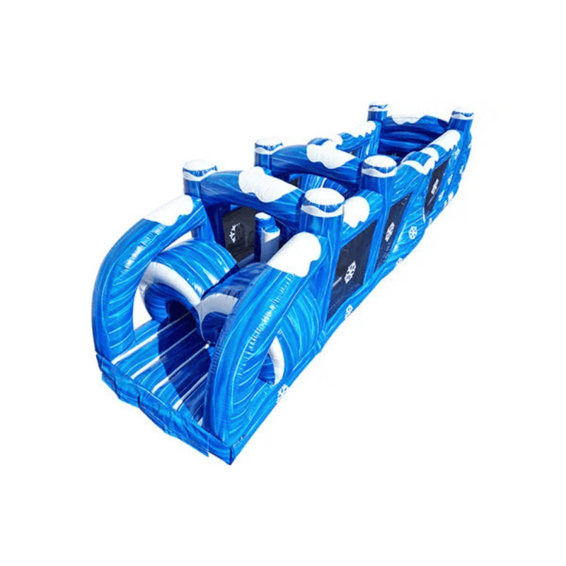 38ft Winter Wonder Obstacle – Snow-Themed Inflatable Obstacle Course Front Right View