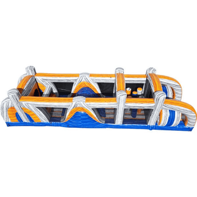 38ft Marble Madness Obstacle – Compact Marble-Print Inflatable Course Side Top View