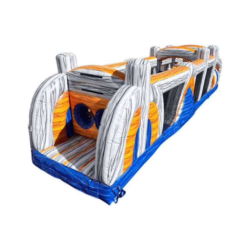 38ft Marble Madness Obstacle – Compact Marble-Print Inflatable Course Front Left View