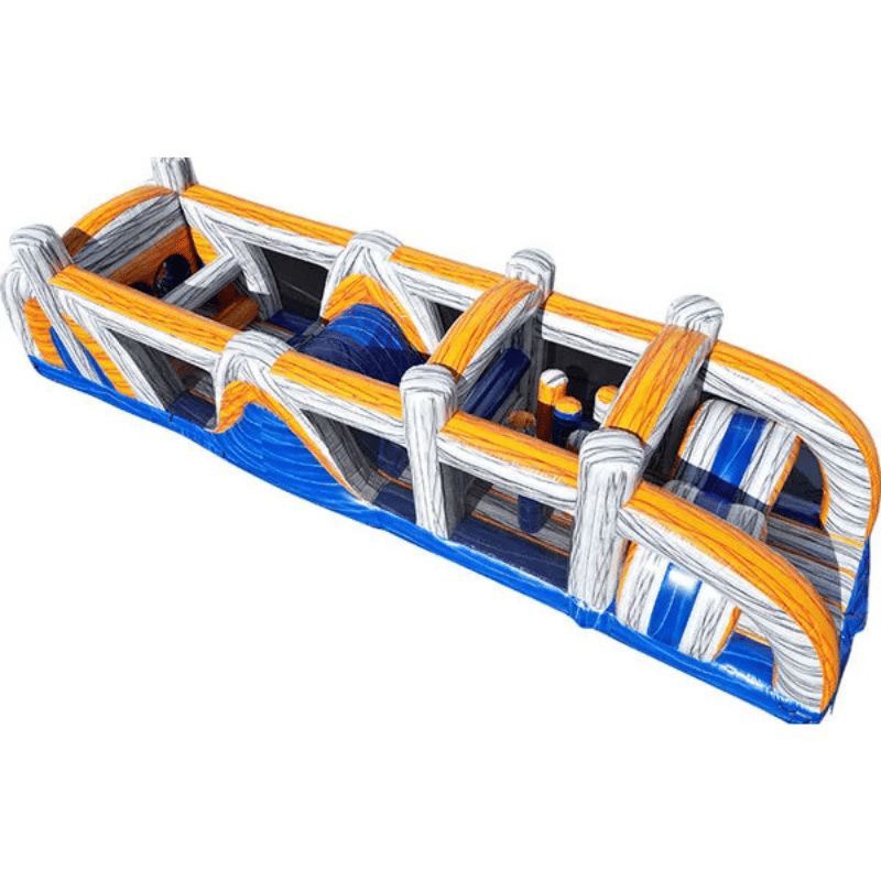 38ft Marble Madness Obstacle – Compact Marble-Print Inflatable Course Top Corner View