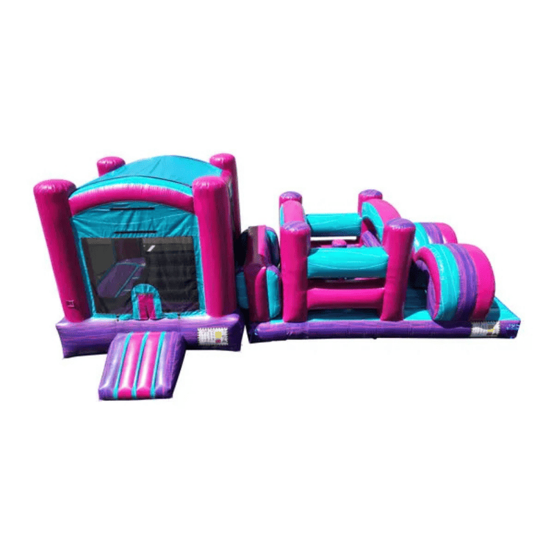 33ft Tiffany’s Obstacle Course – Elegant Girl-Themed Inflatable Challenge Front View