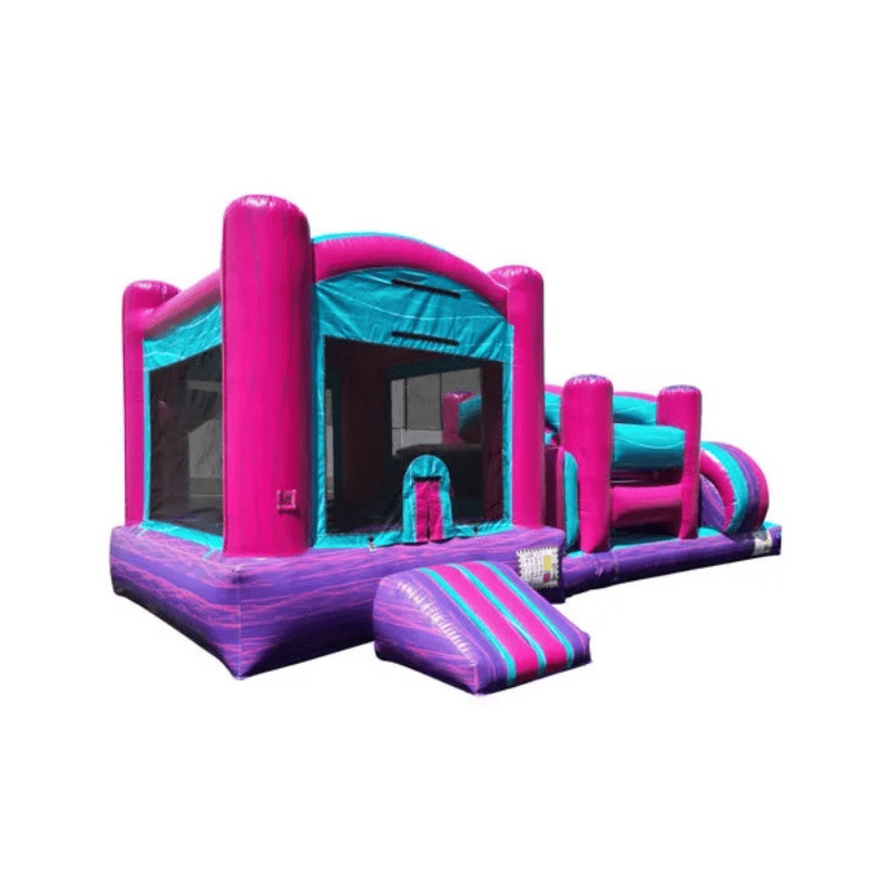 33ft Tiffany’s Obstacle Course – Elegant Girl-Themed Inflatable Challenge Front Right View