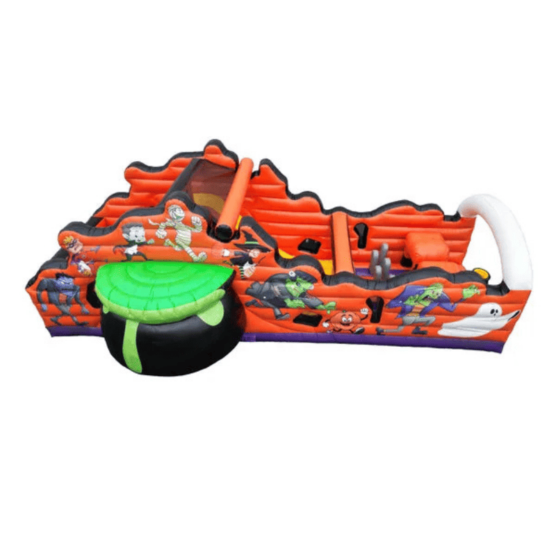 Trick or Treat Obstacle Course – Halloween-Themed Inflatable for Spooky Events Side Top View