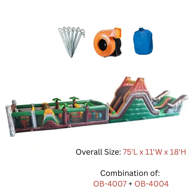 Eagle Bounce 75'L Jurassic Commercial Obstacle Course Wet n Dry