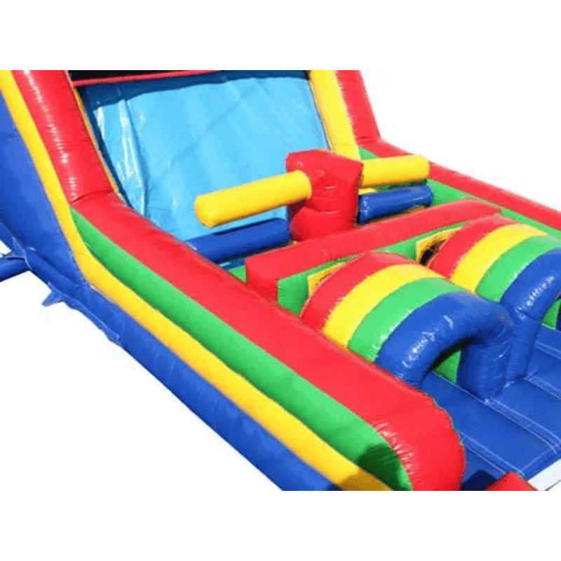 Moonwalk USA 24'L Green Obstacle Course Top Right Close View of Obstacles