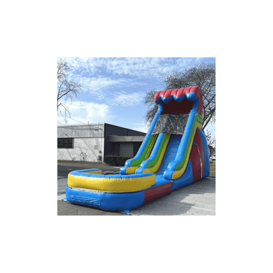 Moonwalk USA 18'H Dura-Lite Rainbow Slide w Detachable Pool Front Left View
