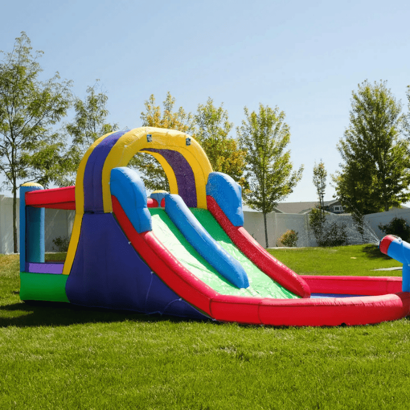 Avyna Royal Wave Bounce House 1 with Inflatable Water Slide Front Right View Outside