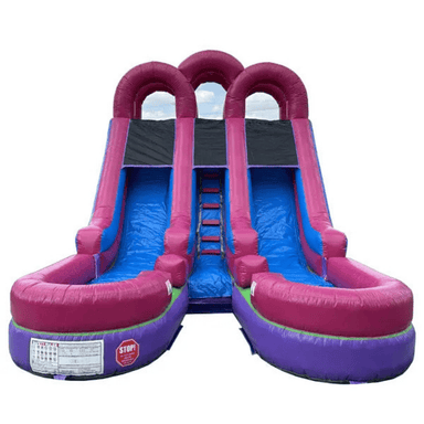 Moonwalk USA 15'H Dual Lane Dura-Lite Pink Slide w Detachable Pool Front View
