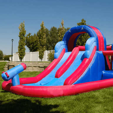 Avyna Royal Wave Bounce House 2 with Water Slide Front Left View Outside