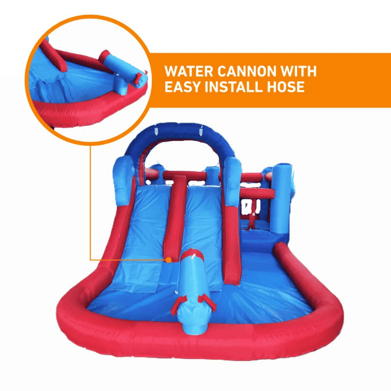 Avyna Royal Wave Bounce House 2 with Water Slide Front View with Hose Instructions
