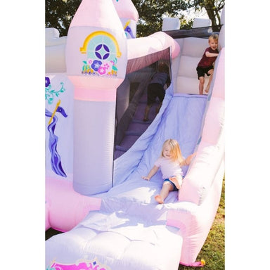 KidWise Princess Enchanted Castle with Slide Residential Bounce House Kids on Slide Close View