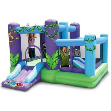 KidWise Zoo Park Bouncer with Ball Pit Residential Bounce House Front Left View with Kids Playing