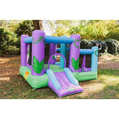 KidWise Zoo Park Bouncer with Ball Pit Residential Bounce House Front Right View in Backyard