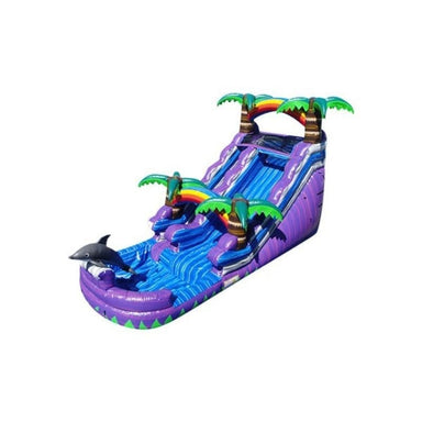Bouncing Angels Purple Dolphin Inflatable Water Slide - 15 FT in Purple Top Left