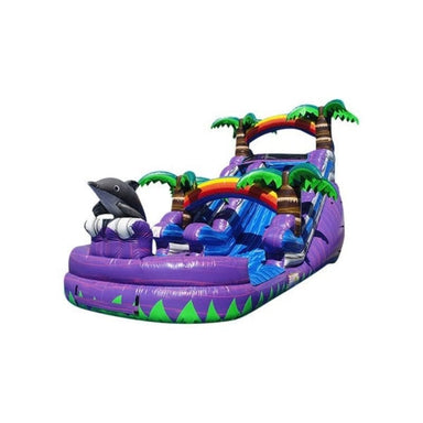 Bouncing Angels Purple Dolphin Inflatable Water Slide - 15 FT in Purple Front Left