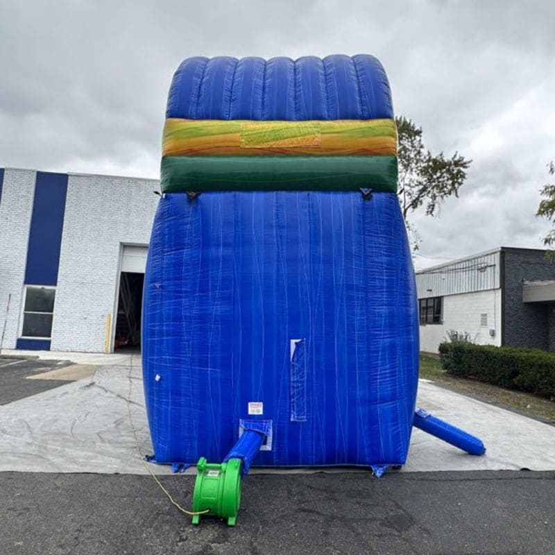 Rear View with Blower Attachment of Eagle Bounce Commercial 18 foot Inflatable Wet Dry Slide