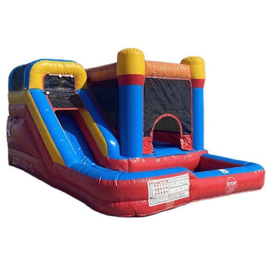 15 FT Red and Blue Combo Bounce House with Slide Front Right View