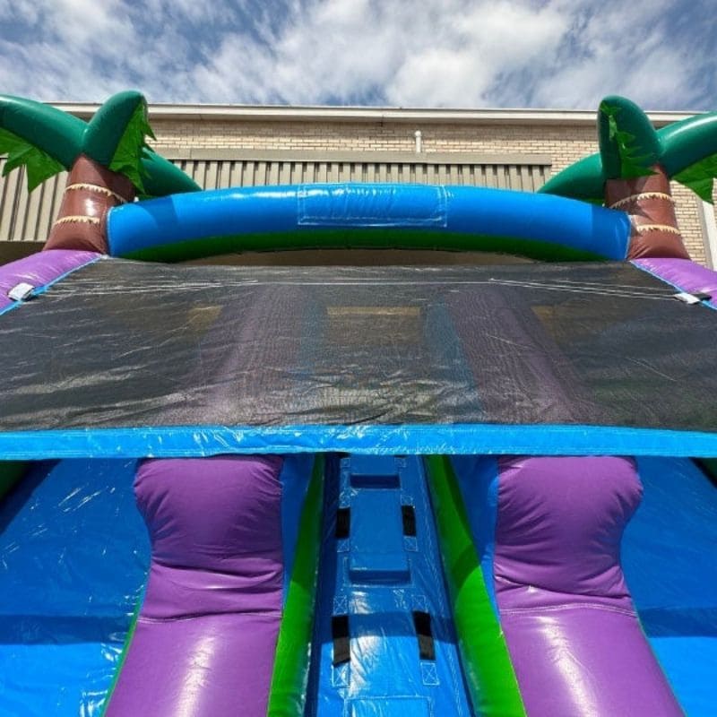 Top Slide Mesh Cover View on Eagle Bounce 13 FT Dual Lane Purple Palm Tree Water Slide