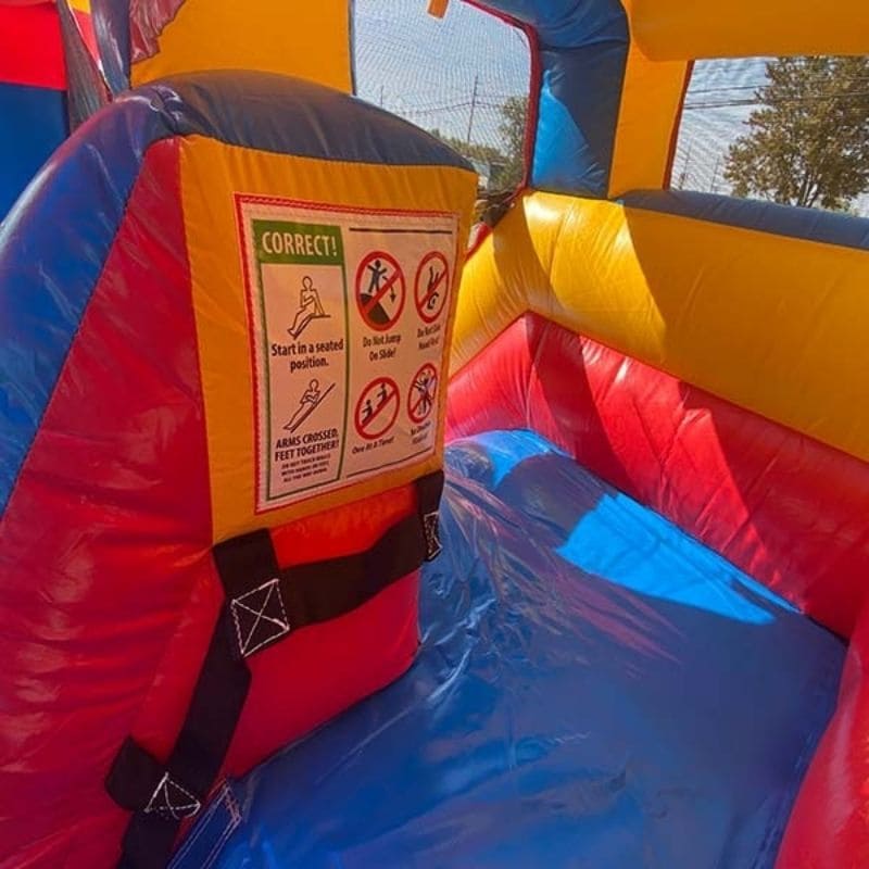 Top Slide of Slide View Inside 15 FT Red and Blue Bounce House with Slide