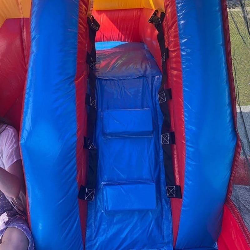 Ladder Inside of 15 FT Red and Blue Combo Bounce House with Slide