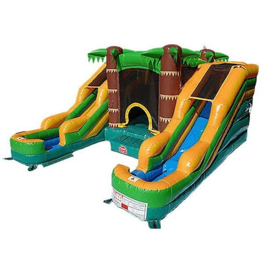 Front Left View of Dual Lane Palm Tree Combo Bounce House TB-C-010