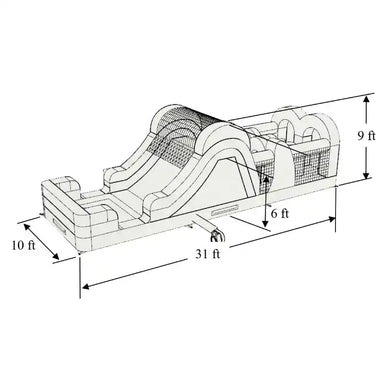 Dimensions of the 31 FT Inflatable Obstacle Course in Rainbow