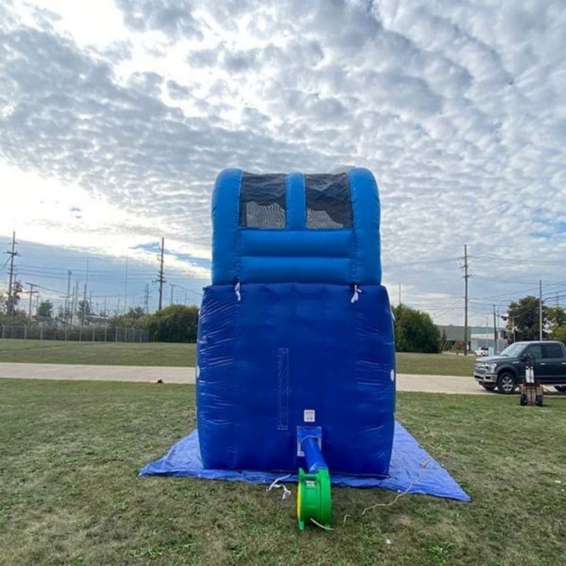 Rear View with Blower Attachment of Eagle Bounce Blue 13 FT Ocean Water Slide