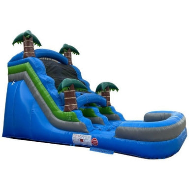 Front Right View of Eagle Bounce Commercial Blue Palm Tree Water Slide Wet and Dry